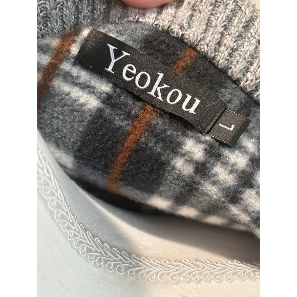 Yeokou Cashmere Blend Gray Lined Zippered Long Sleeve Sweater Jacket L - Picture 7 of 9